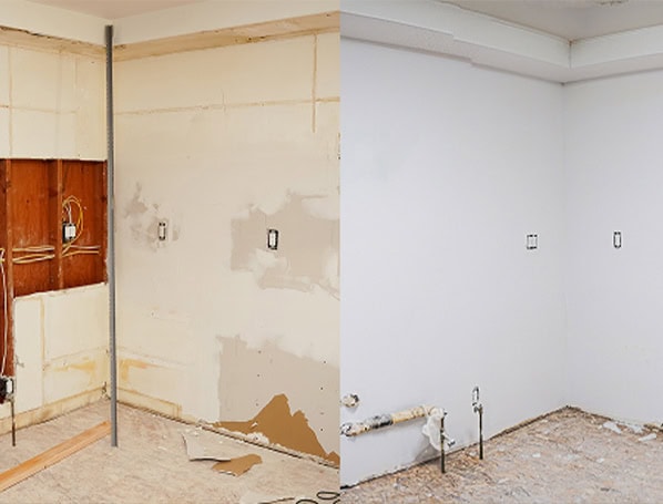 Home interior with drywall work being done