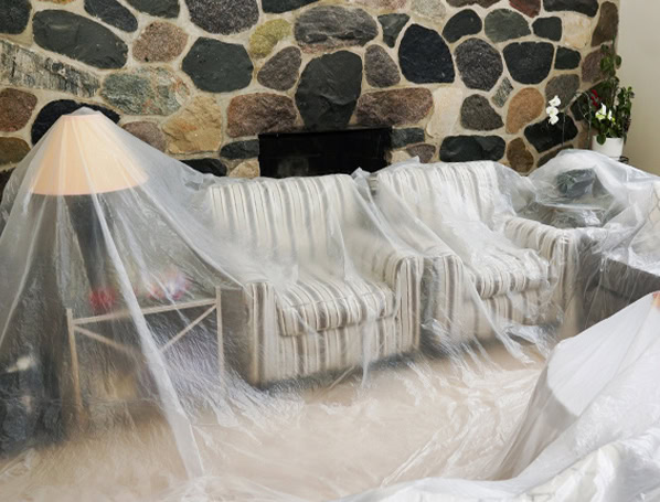 Furniture with plastic covering